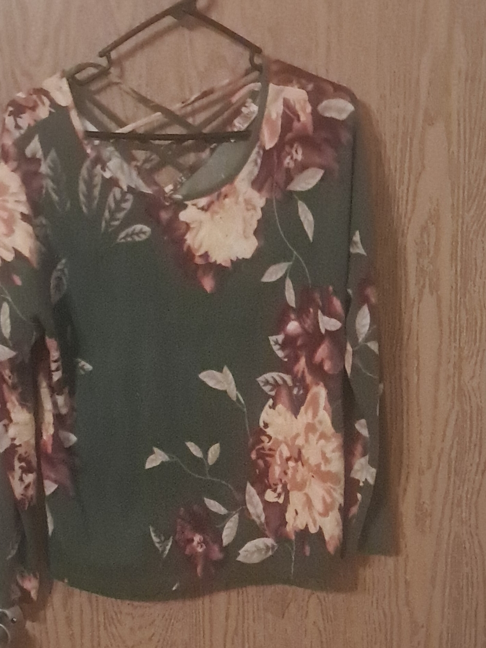 Lavish Olive Floral Crisscross Neck Long Sleeve Blouse